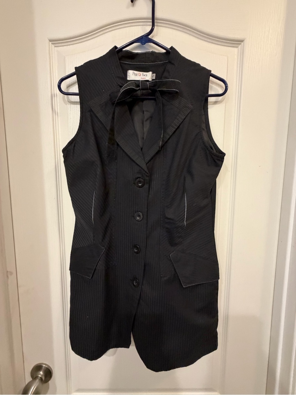 Pile Ou Face Paris T2 Black Pinstripe Longline Tuxedo Vest Bow Avant Garde
